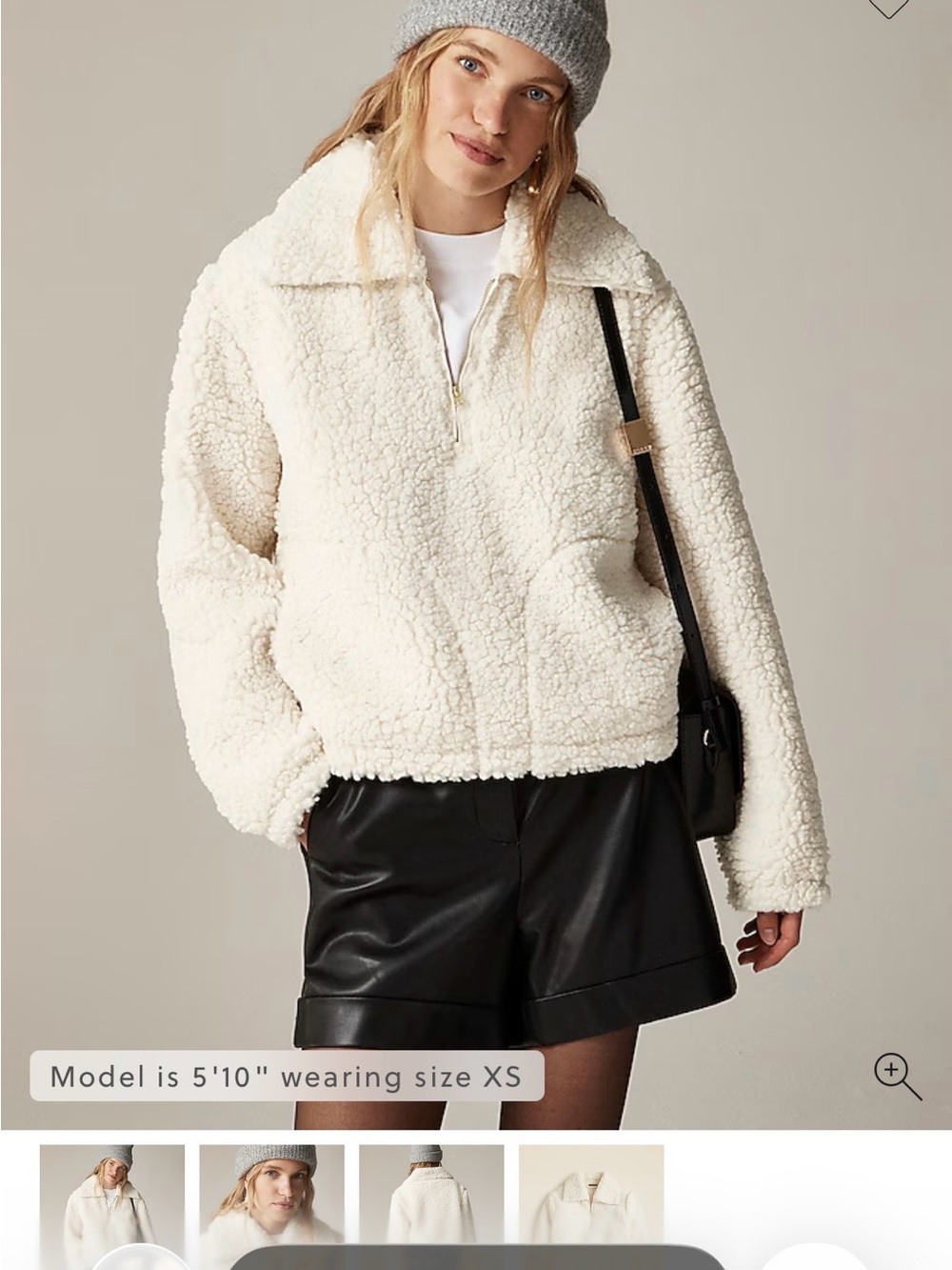 J. Crew Ivory Teddy Sherpa Half-Zip Jacket